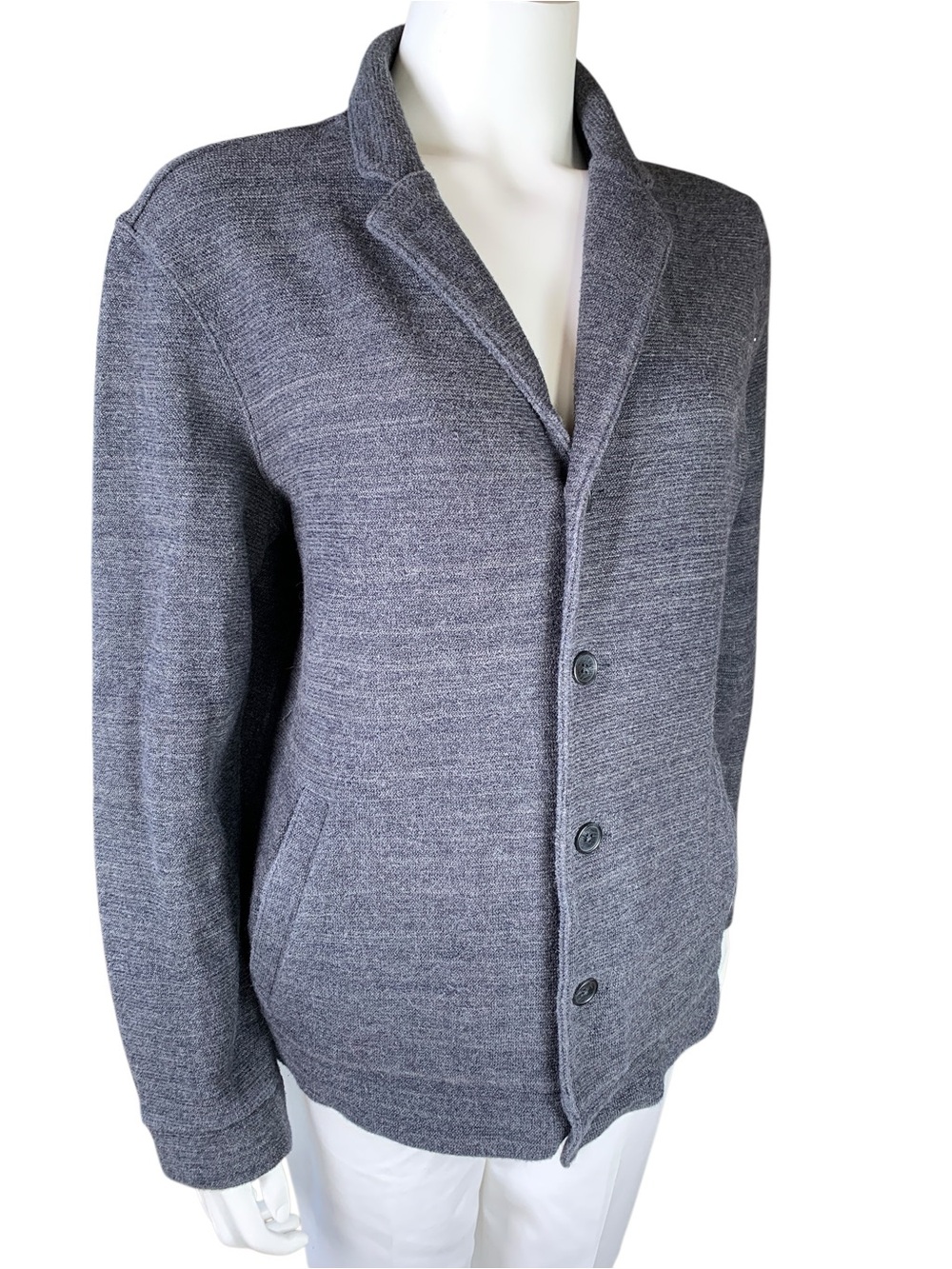 Calvin Klein Gray Cotton Knit Notched Collar Cardigan Medium
